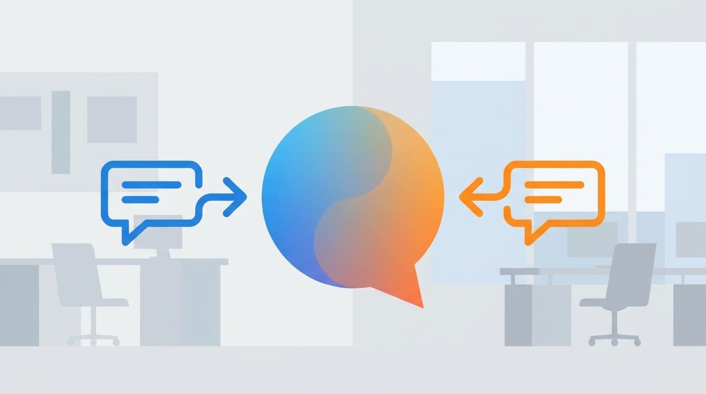 SlackとChatworkの2つのチャットツールが1つに統合されるイメージイラスト