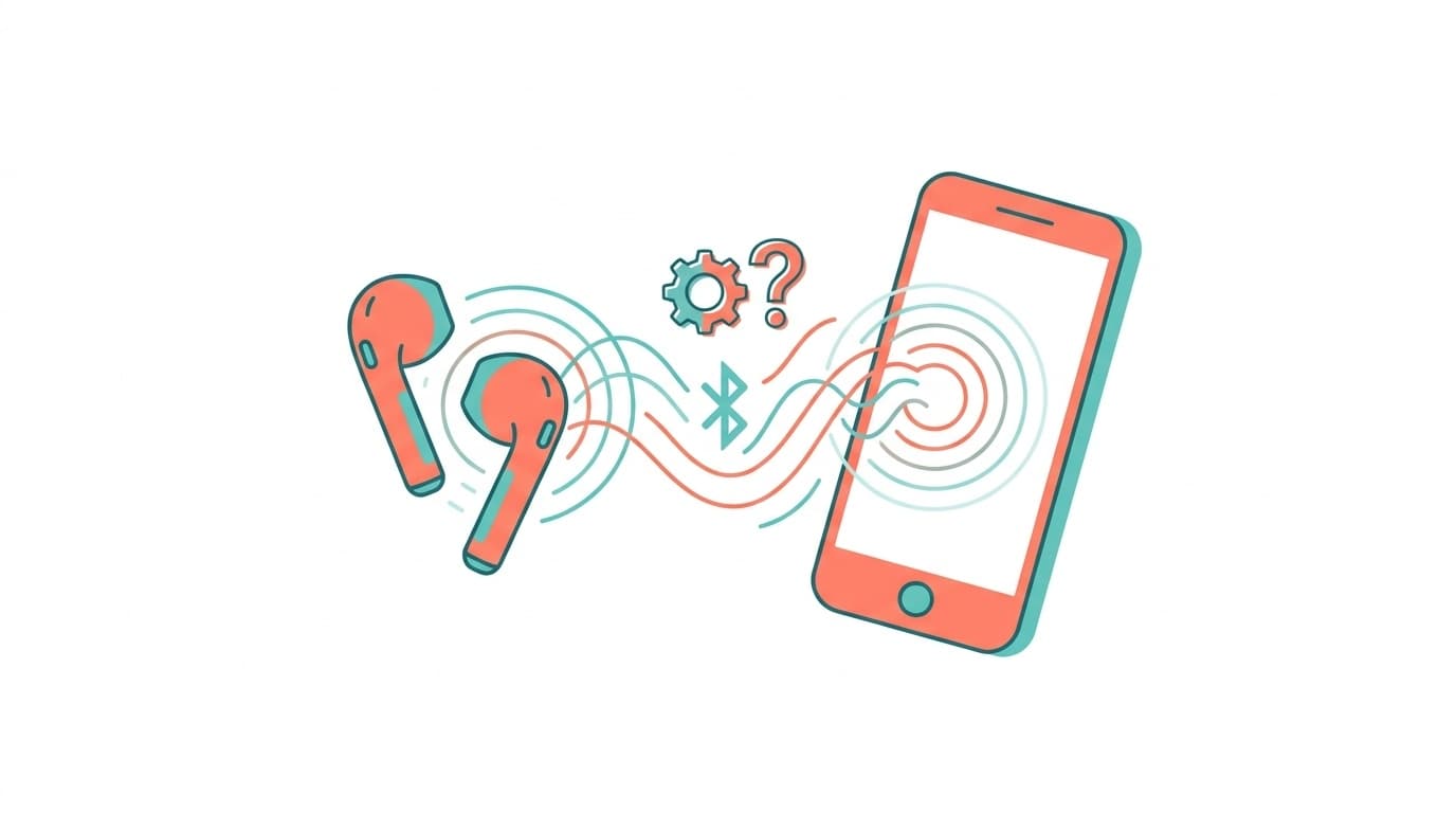スマートフォンとワイヤレスイヤホンがBluetooth接続されているイラスト