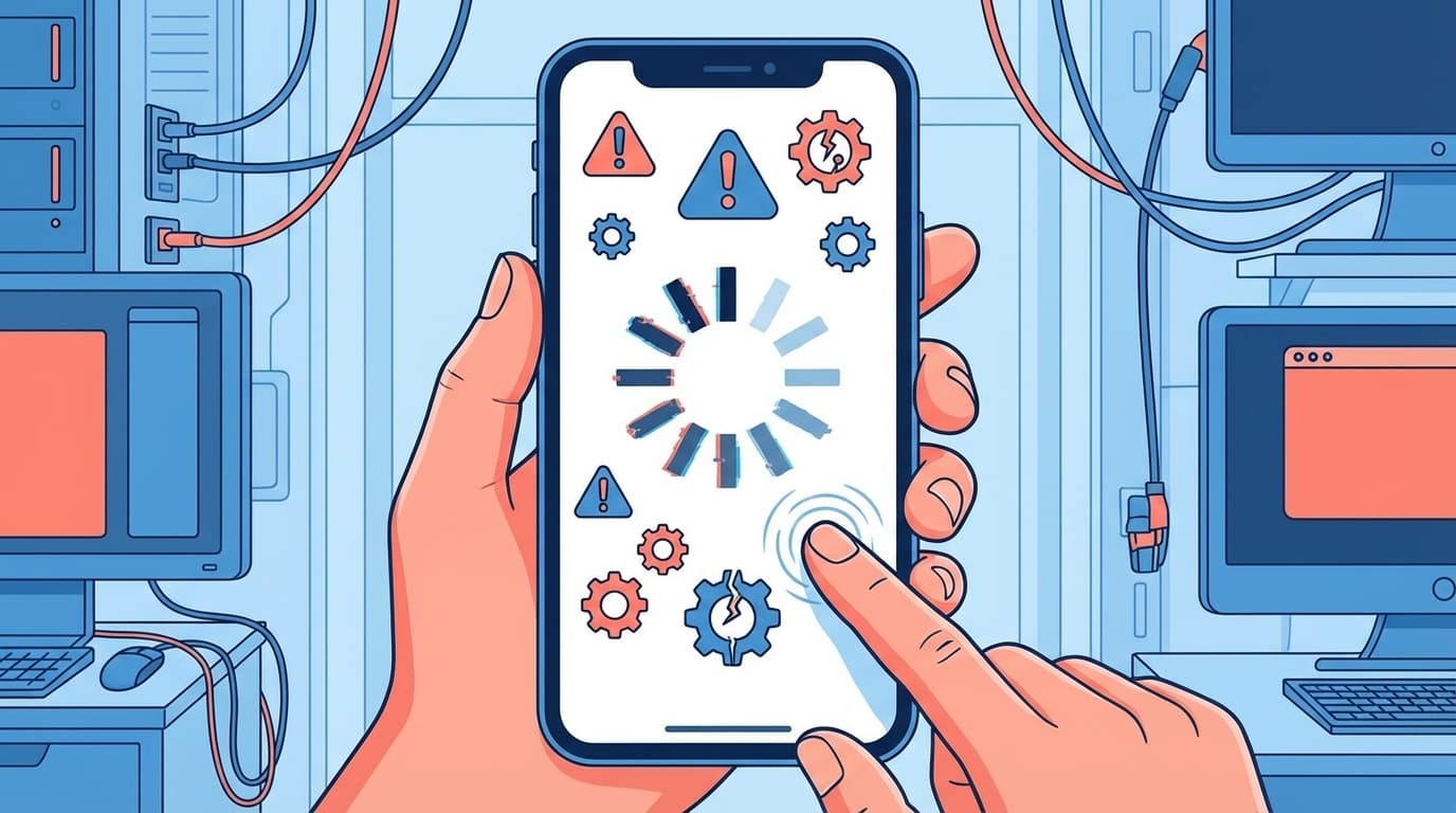 スマホがフリーズして画面が固まっているイラスト