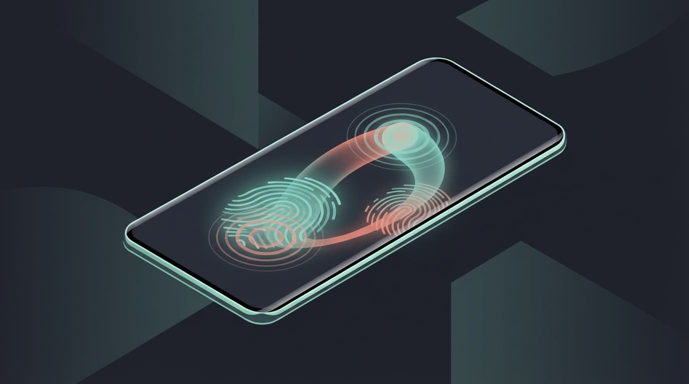 スマホの画面にゴーストタッチが発生し、触れていないのにタッチの波紋が光っているイラスト