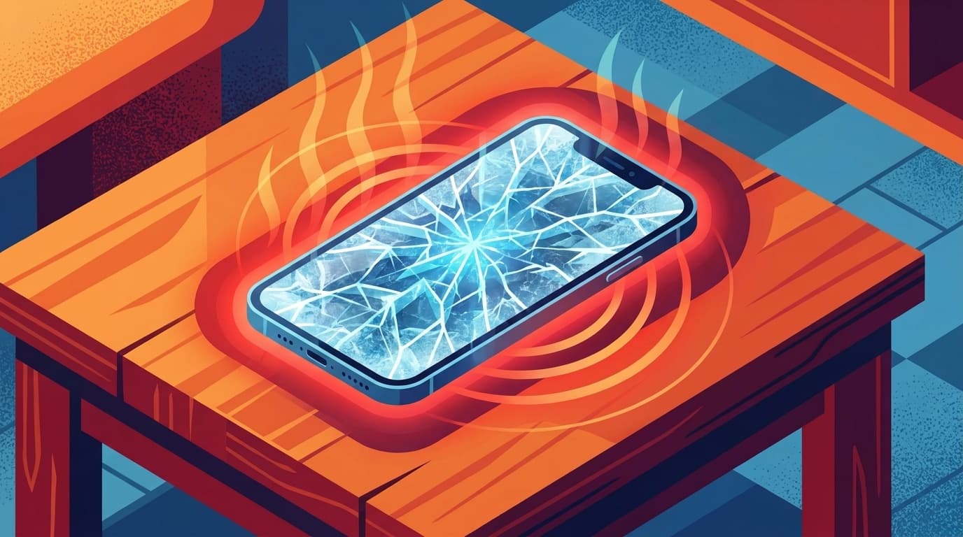 スマホが発熱して画面がフリーズしているイメージイラスト