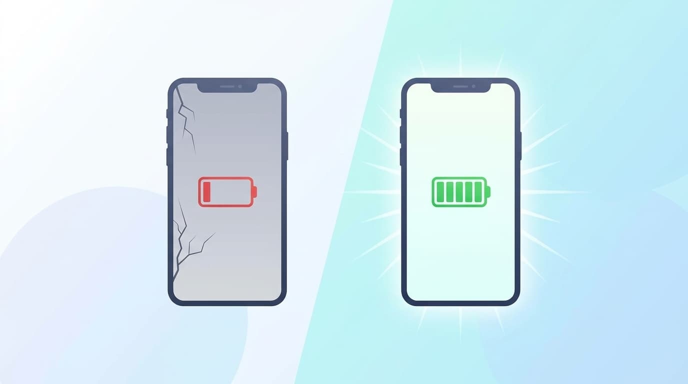 バッテリーが劣化した古いスマホと新しいスマホのイラスト