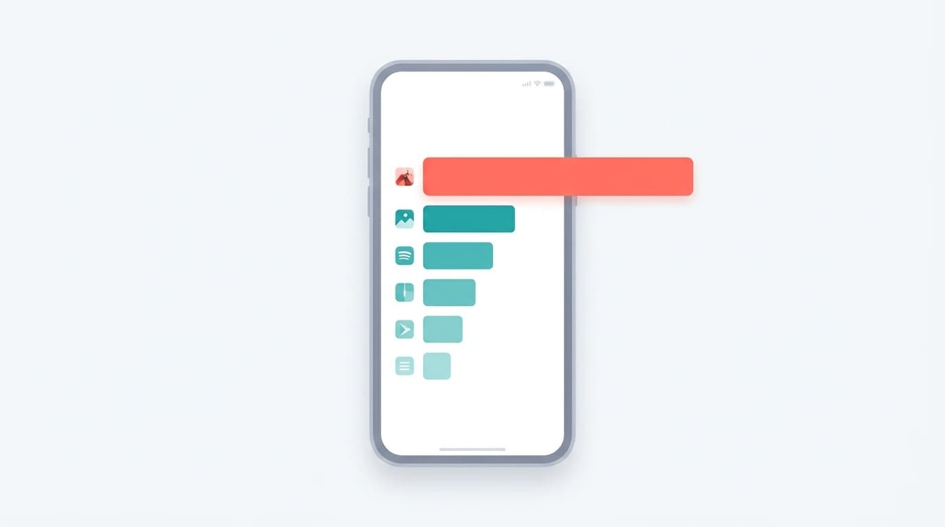 スマホの画面にアプリごとのデータ通信量を示す棒グラフが表示されているイラスト