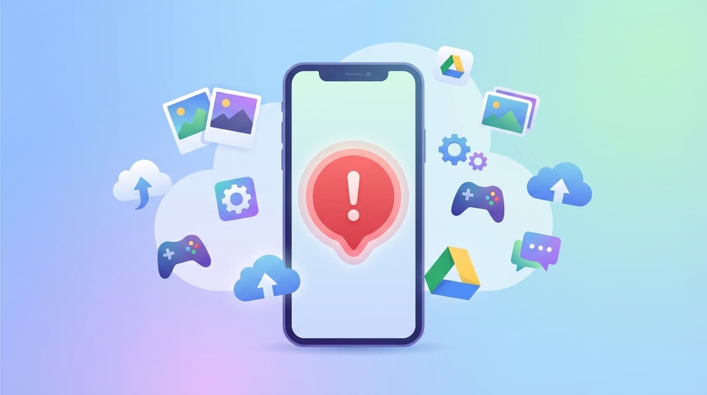 スマホのストレージ容量がいっぱいで警告が表示されているイメージイラスト