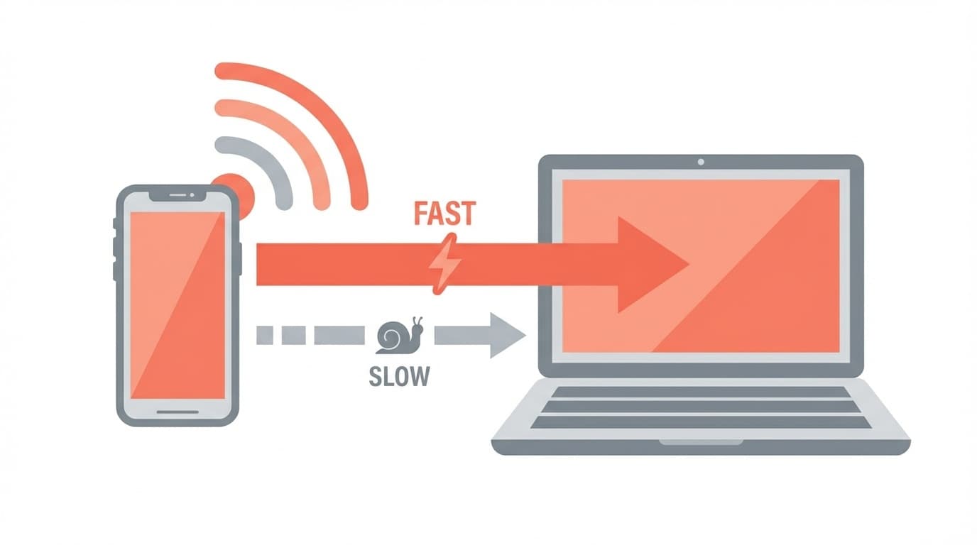 スマホからWi-Fi信号でノートPCに接続するテザリングのイメージイラスト