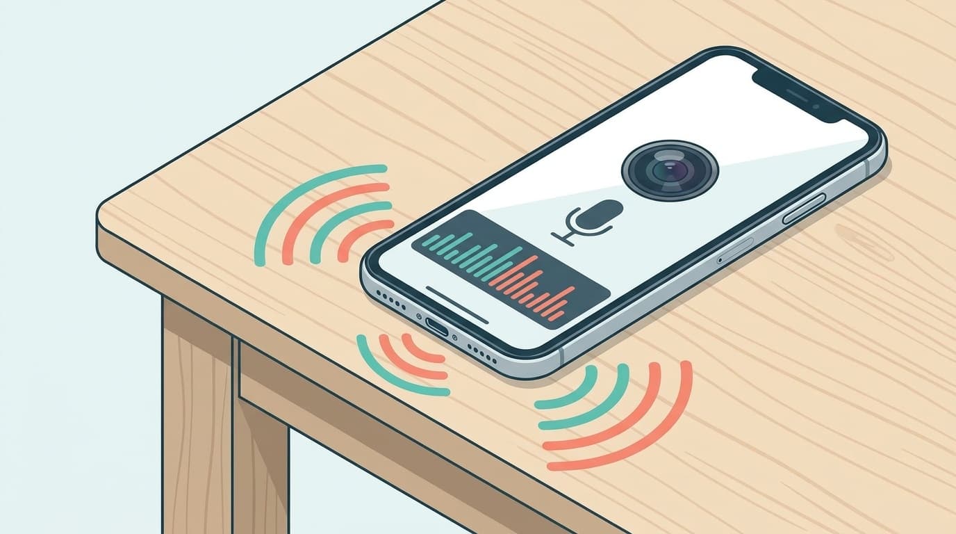 スマホのマイク穴と動画撮影の音声確認をイメージしたイラスト