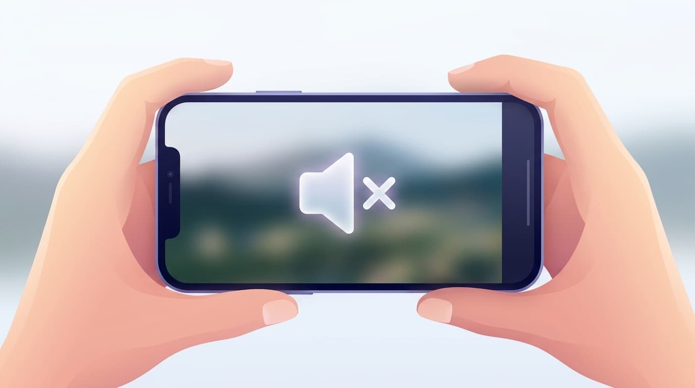 スマホで動画を撮影しているが音声が録音されていないことを示すミュートアイコンのイラスト