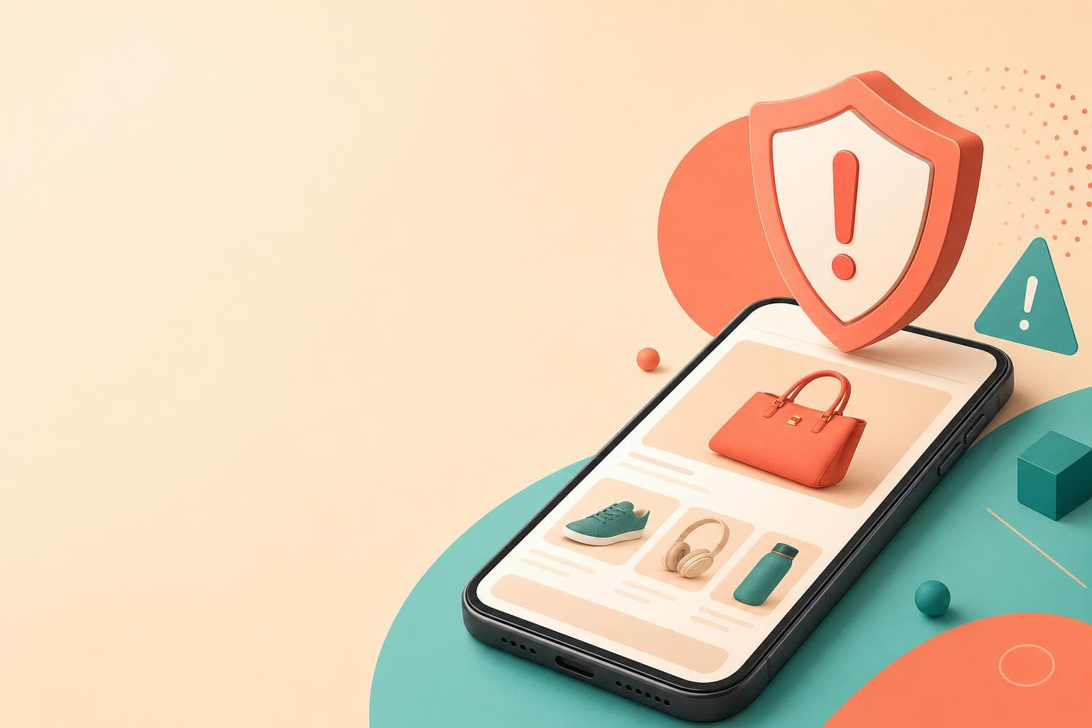 SNS広告の偽通販サイトを警告するスマートフォン画面のイラスト