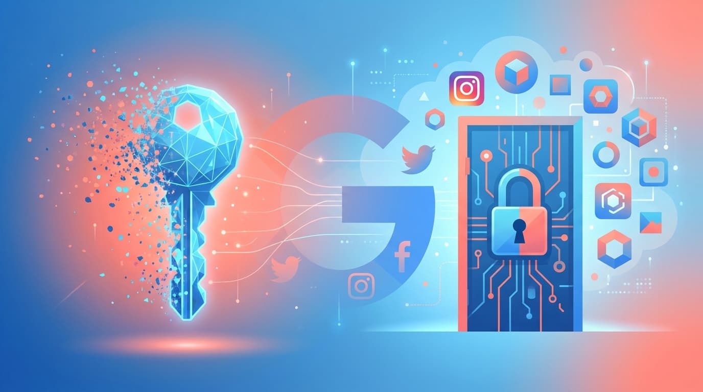 ソーシャルログインの鍵が消失し、Webサービスへのアクセスが断たれるイメージイラスト