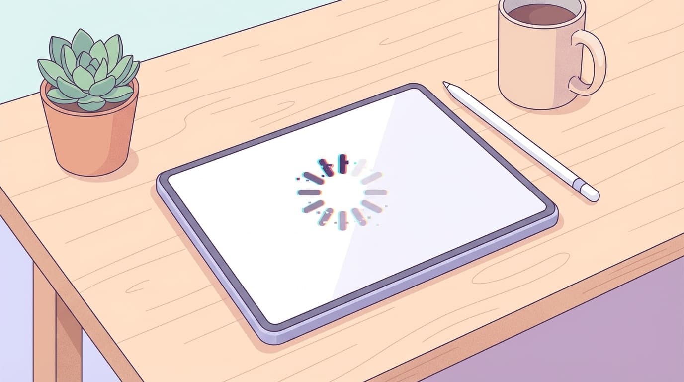タブレットがフリーズして画面が固まっているイメージイラスト