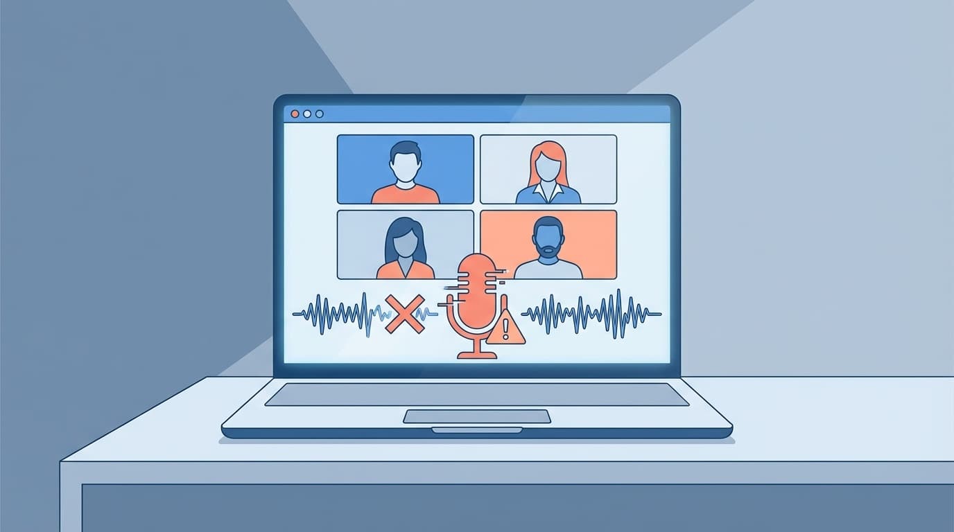 Teams会議で声が途切れる問題の対処法を示すイラスト