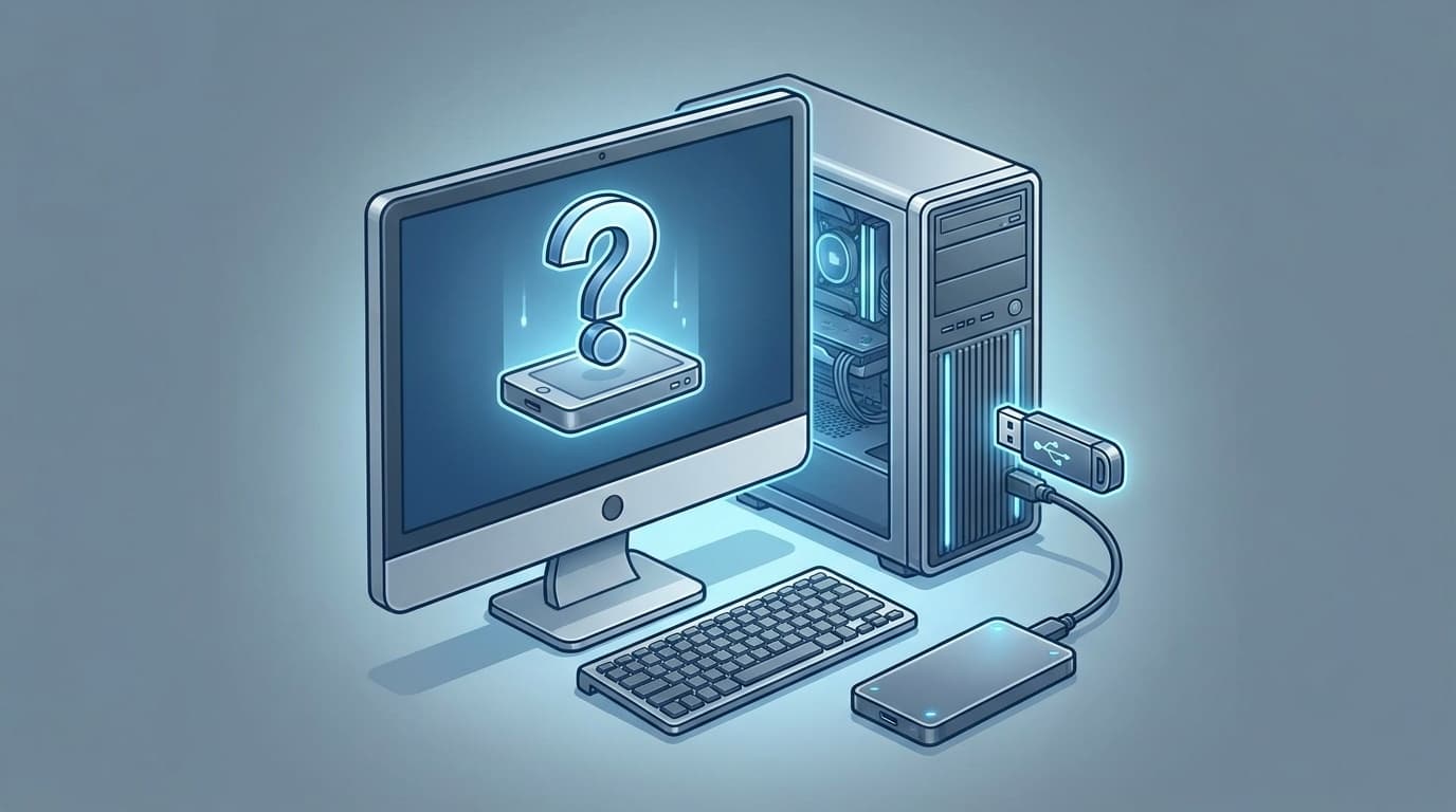USBメモリや外付けSSDがパソコンで認識されないトラブルのイメージ