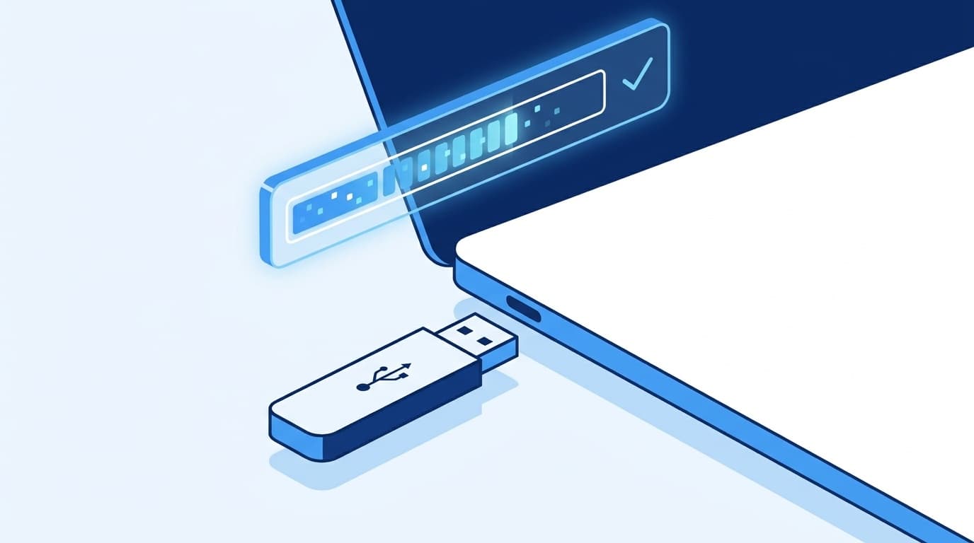 USBメモリをパソコンに挿してフォーマットしているイラスト