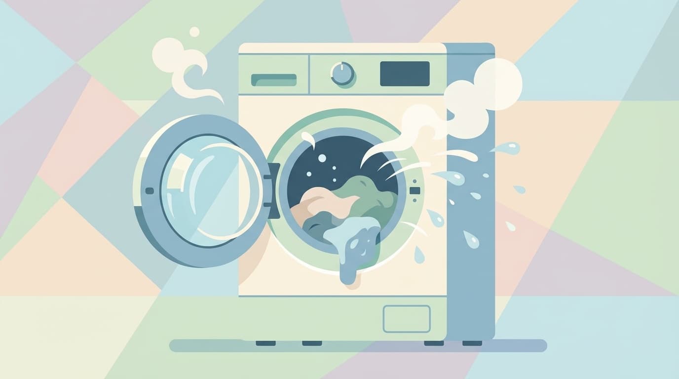 洗濯乾燥機の乾燥が終わっても衣類が湿っているイメージイラスト