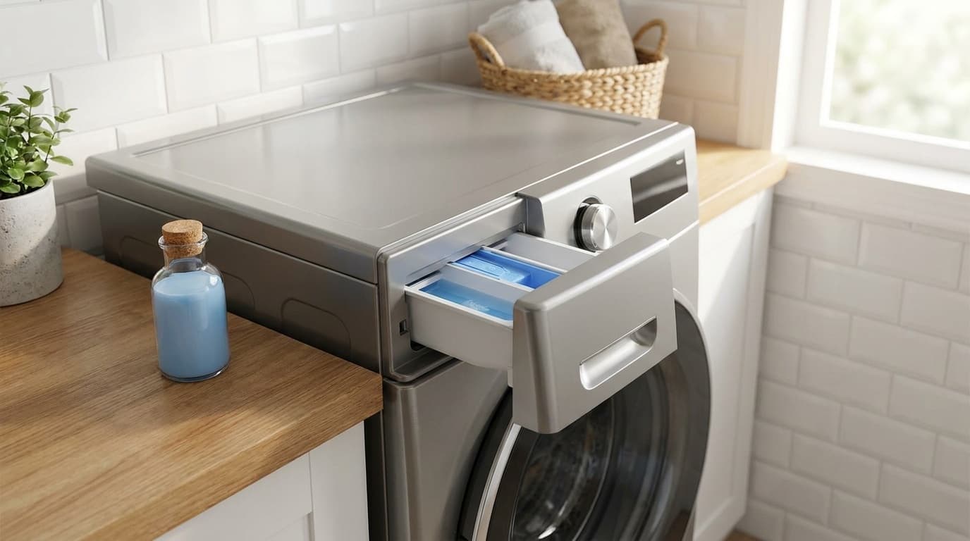 洗濯機の柔軟剤投入口が開いた状態のイメージ写真