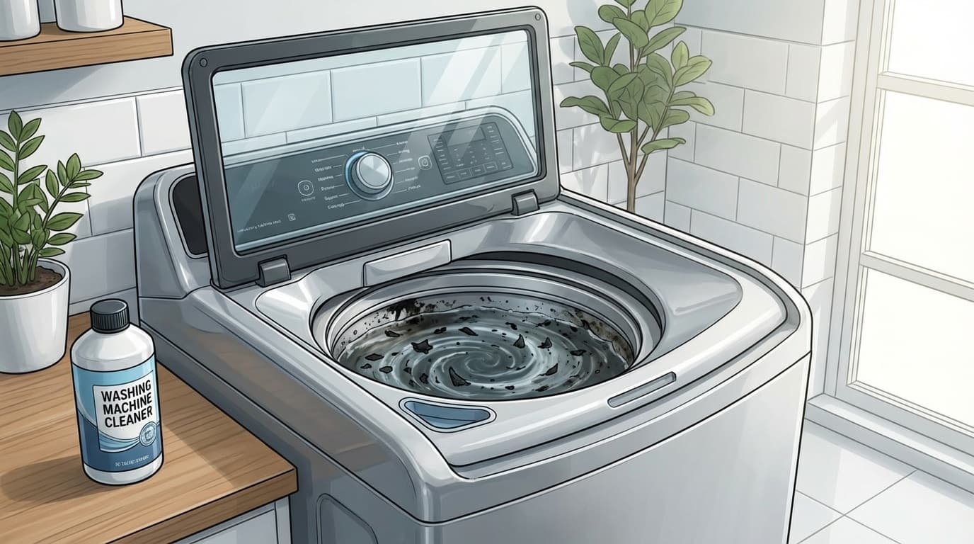 洗濯槽の黒カビ汚れと洗濯槽クリーナーのイメージ