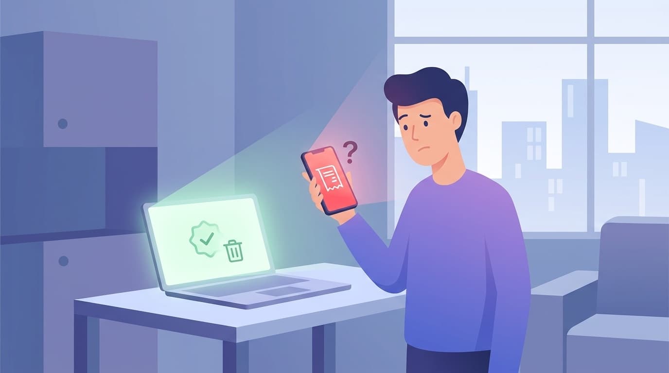 スマホの課金通知と退会完了画面が並ぶイラスト