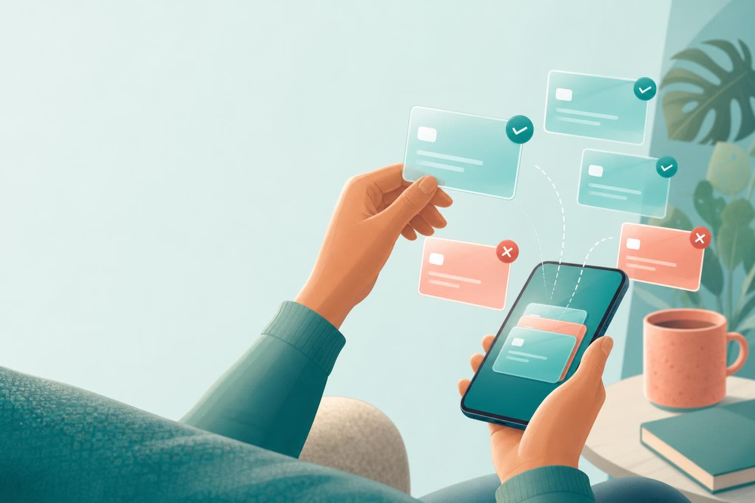 Webサービスに登録したクレジットカード情報を棚卸しするイメージイラスト