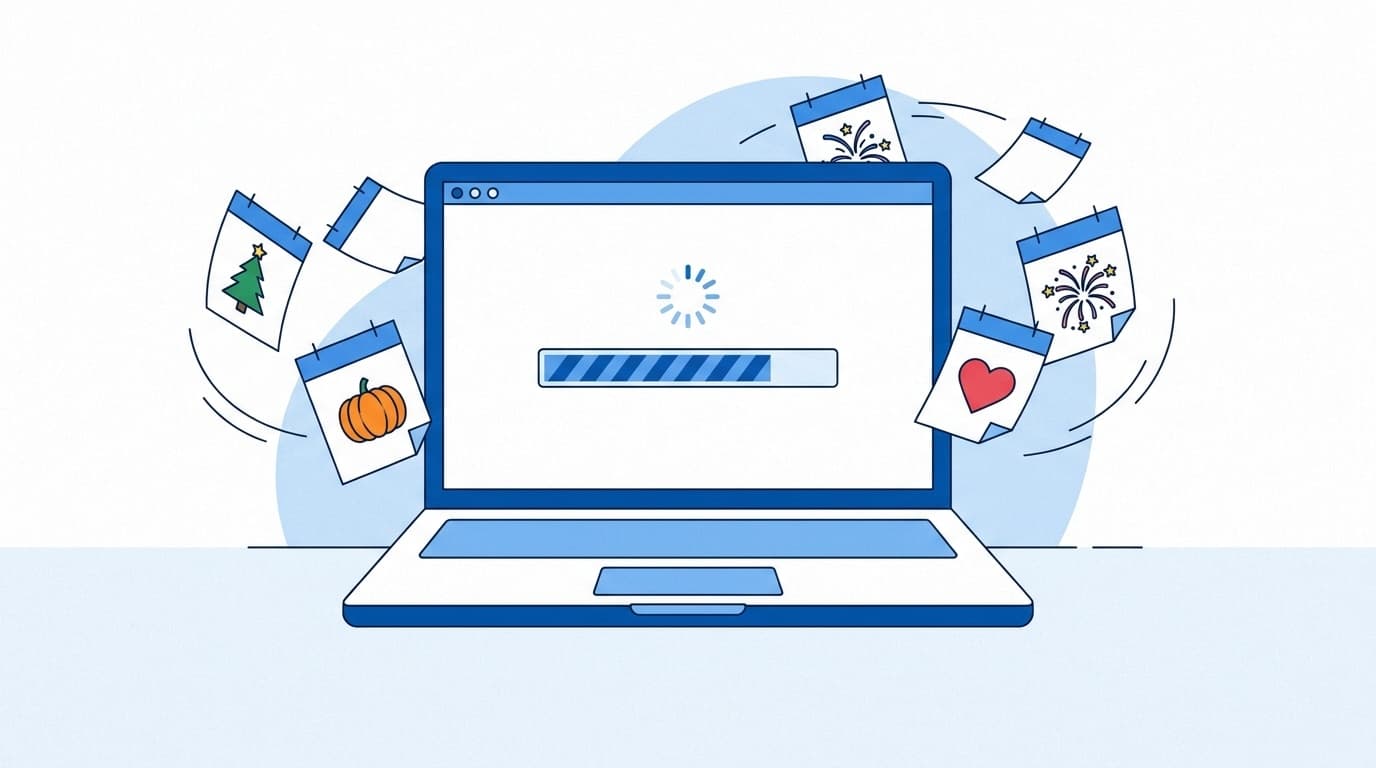 連休明けにWindows Updateが終わらないパソコンのイメージイラスト