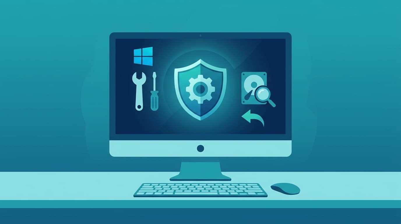 Windows回復環境(WinRE)から更新プログラムをアンインストールしてPCを復旧するイメージイラスト