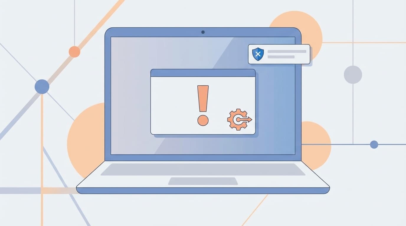Windows 11でアプリの互換性エラーが表示されたノートパソコンの画面イラスト