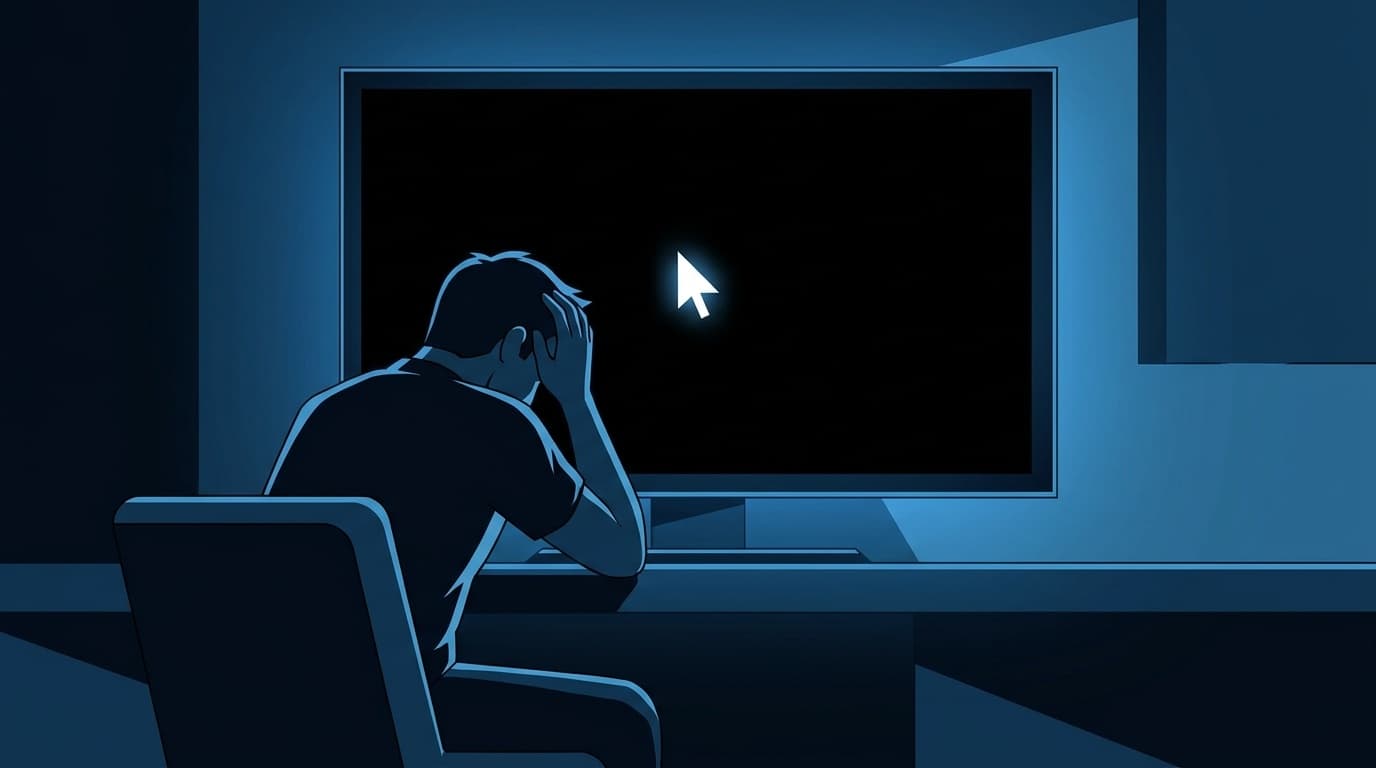 パソコンの画面が真っ黒でカーソルだけ動く状態のイメージ