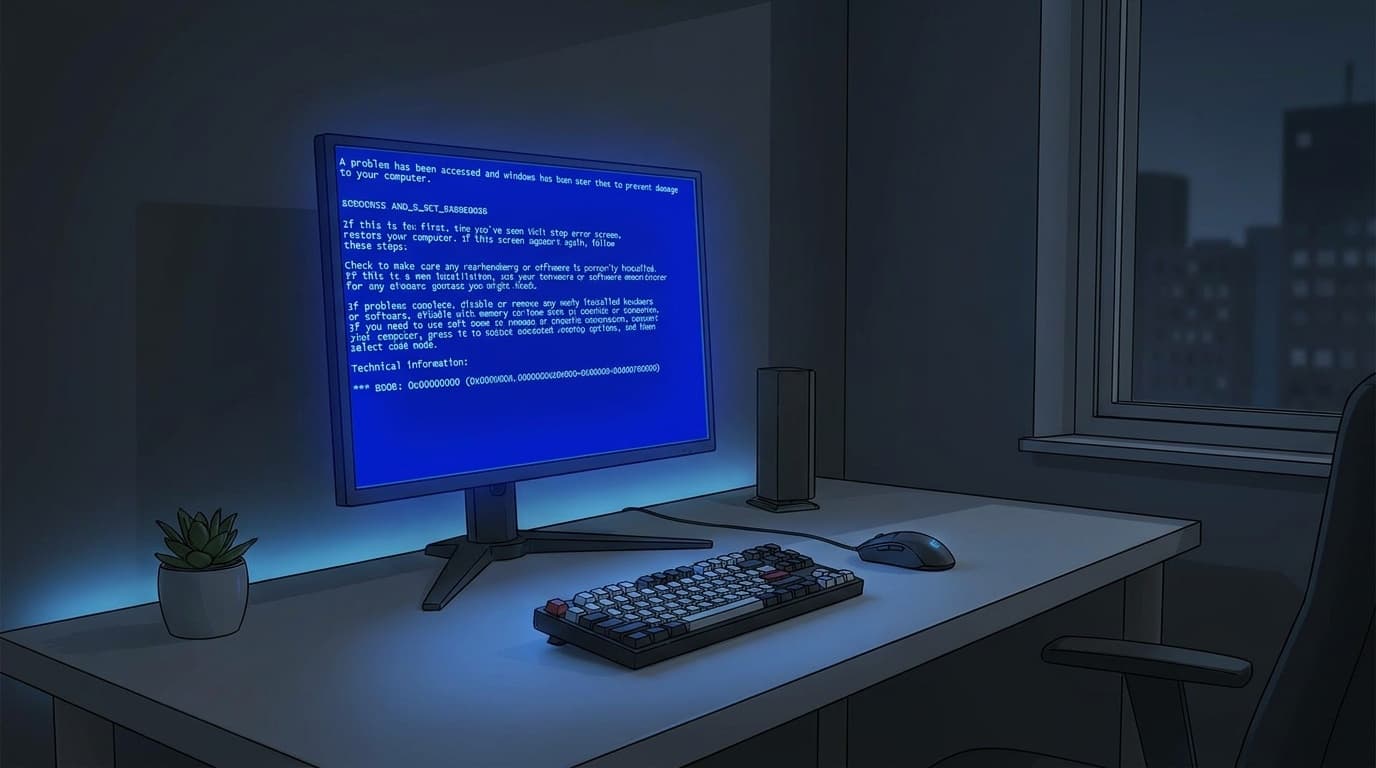 Windows 11のブルースクリーン(BSoD)が表示されたPCモニター