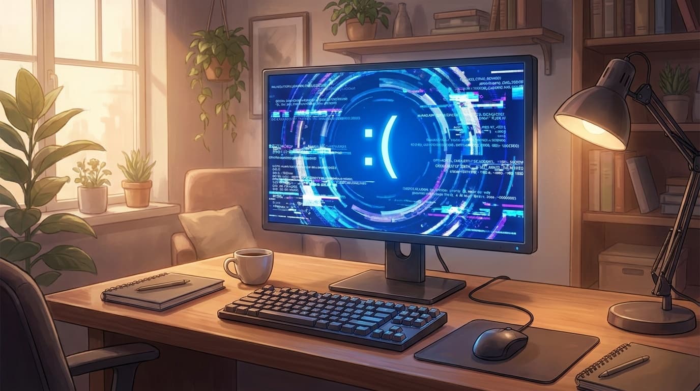 Windows 11でブルースクリーン(青い画面)が出たPC画面のイメージ