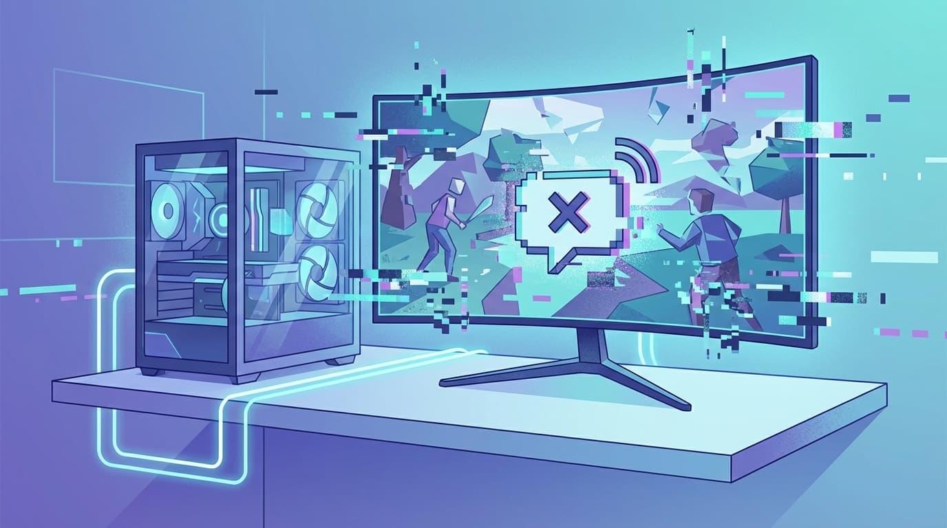 ゲーム中にプチフリーズが発生するゲーミングPCのイメージイラスト