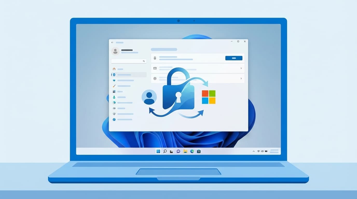 Windows 11のローカルアカウントとMicrosoftアカウントの切り替えを表すイラスト