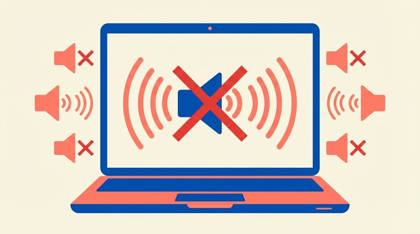 Windows 11でパソコンのスピーカーから音が出ないトラブルのイメージイラスト
