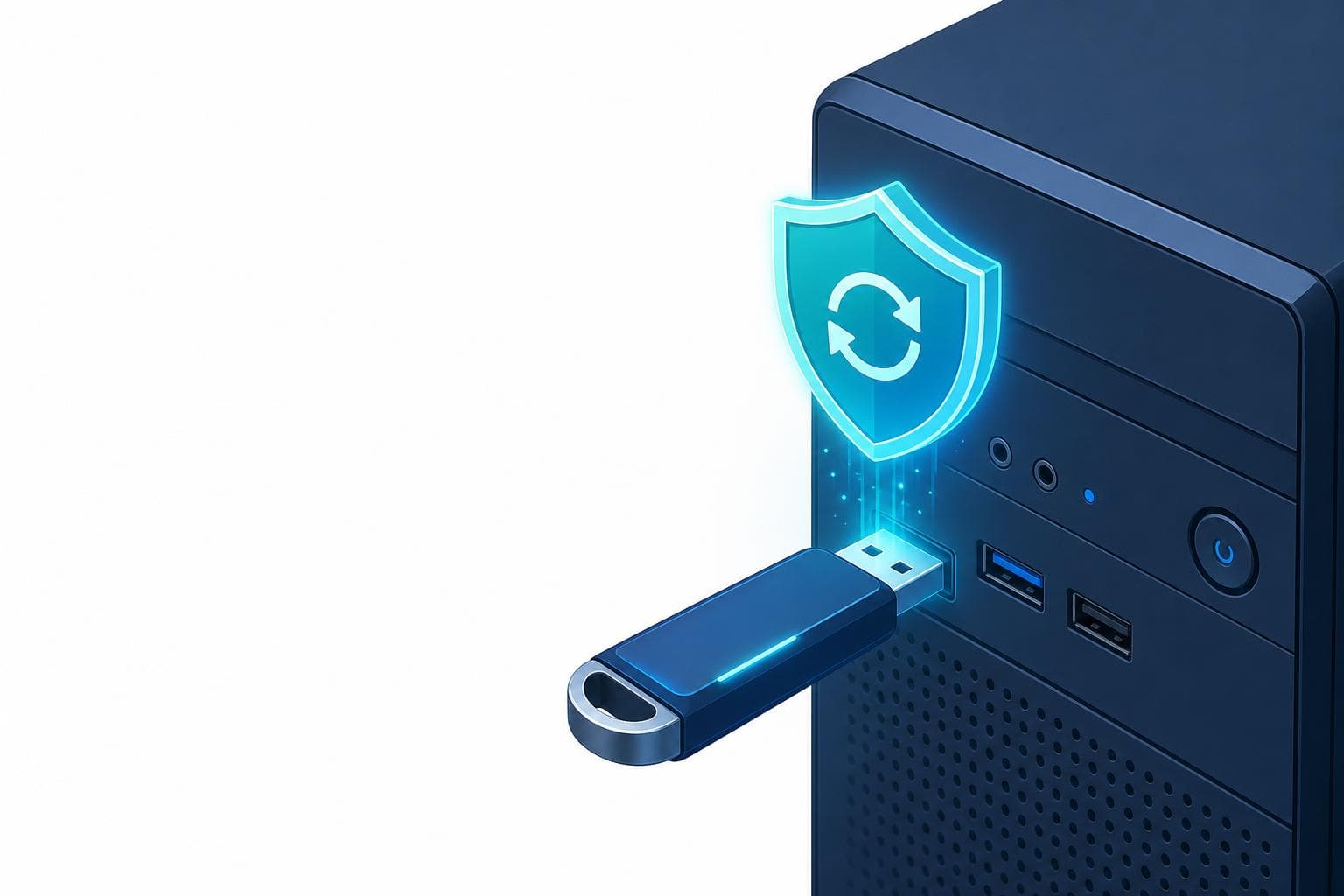 USBメモリをデスクトップPCに接続して回復ドライブを作成するイメージイラスト