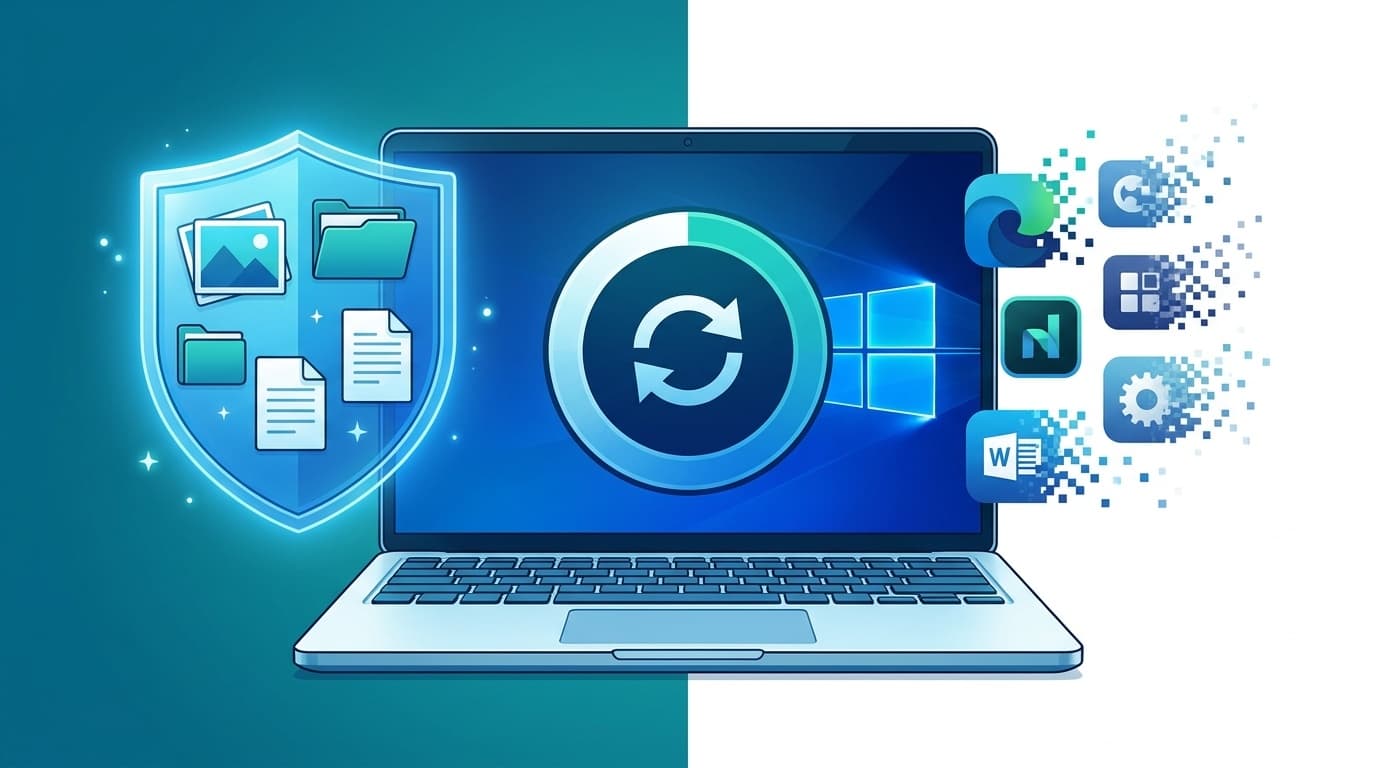 Windows 11のパソコンを初期化する際のデータ保持と削除の概念イラスト