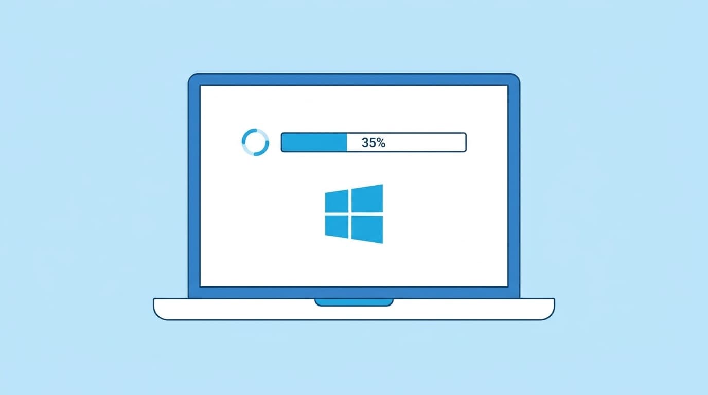 Windows 11のWindows Updateが進まず35%で止まっているノートPCの画面イメージ