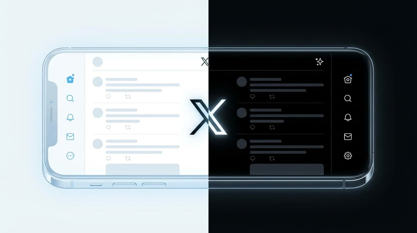 X(Twitter)アプリのダークモードとライトモードの切り替えイメージ