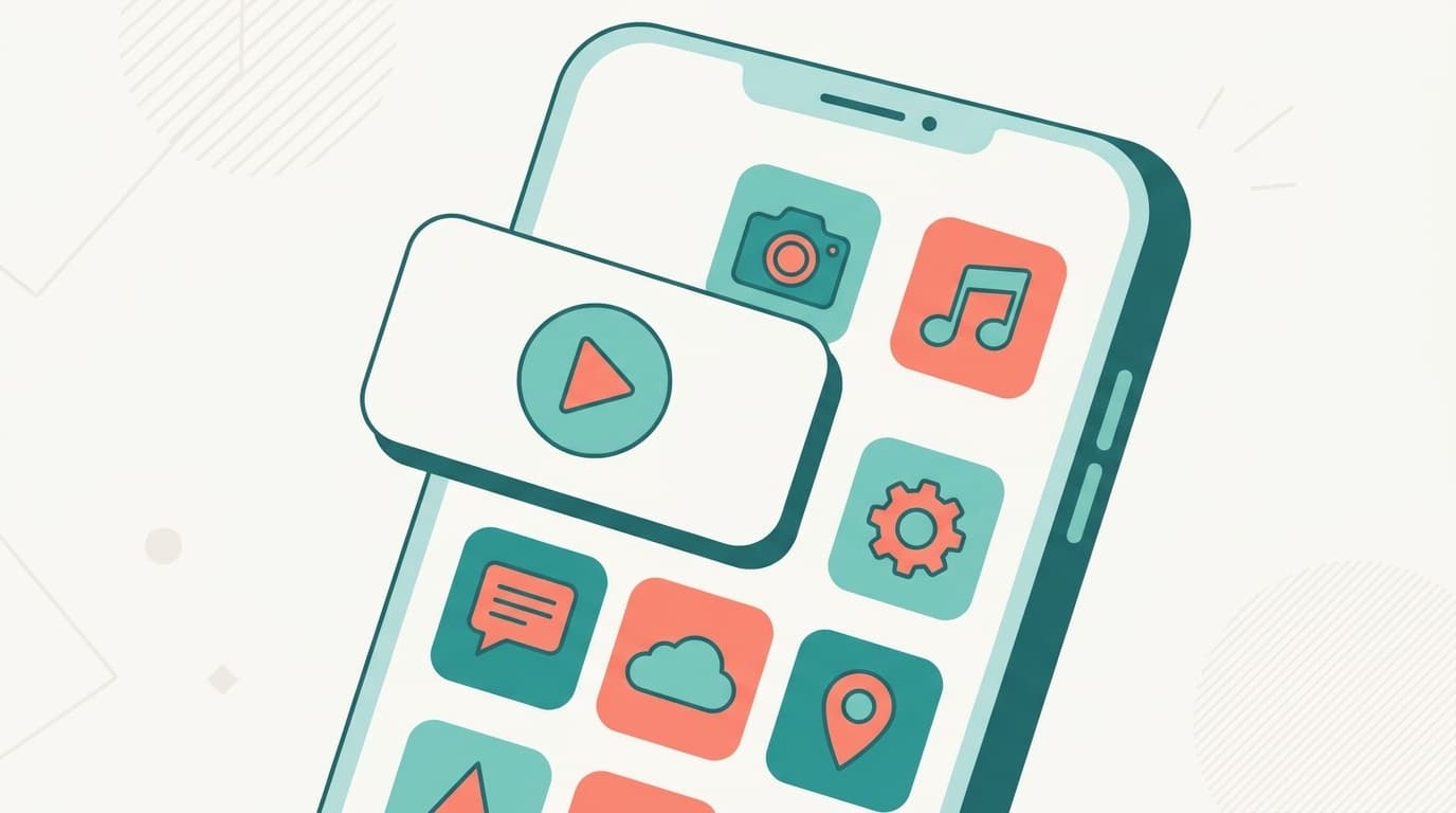 YouTubeのピクチャーインピクチャー(PiP)機能でスマホ画面上に小窓で動画を再生しているイメージイラスト