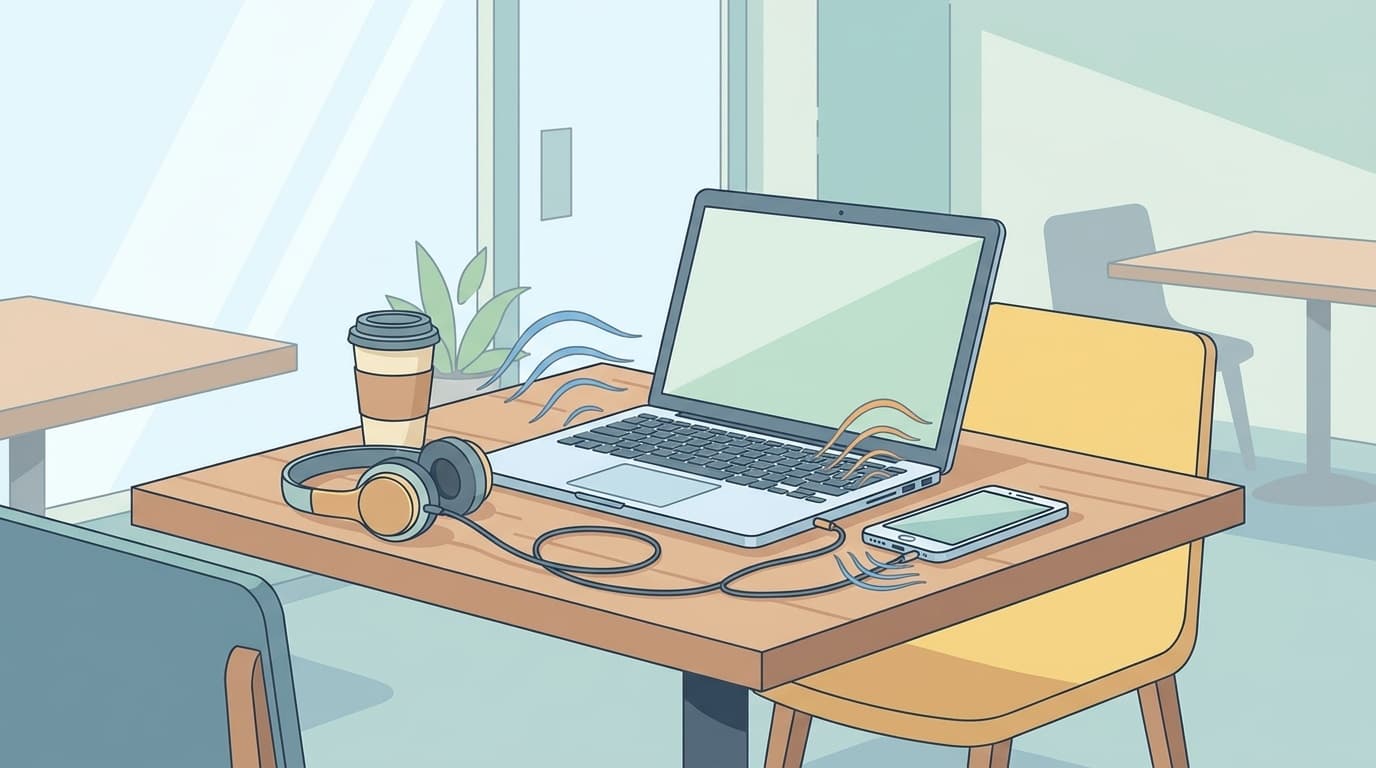 Zoomでイヤホンを挿しているのにスピーカーから音が漏れる問題のイメージイラスト